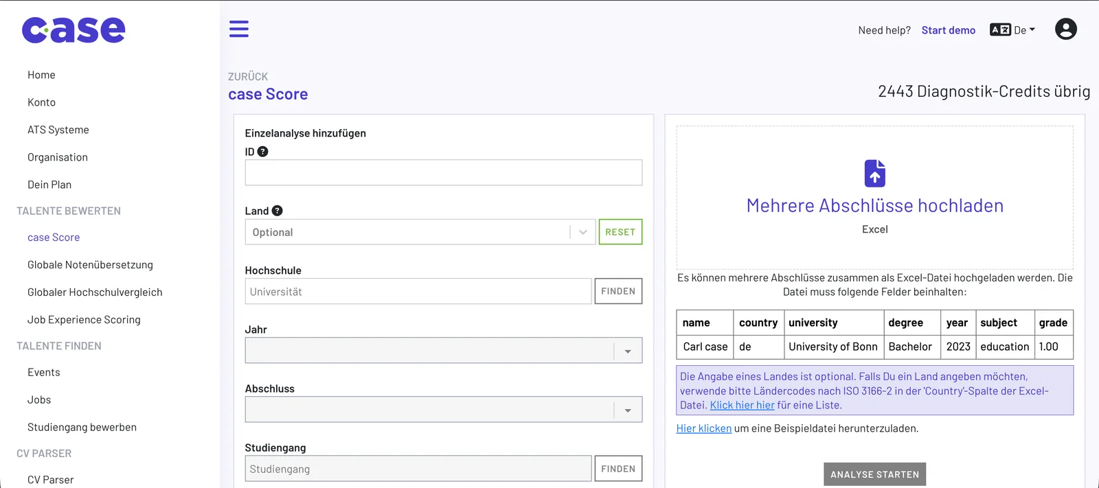 case platform upload view for multiple degree records