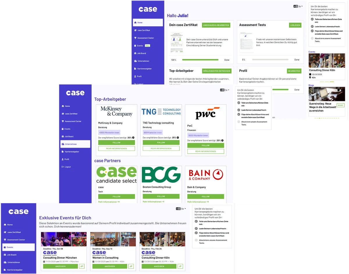 Mailings, job postings and recruiting events by case