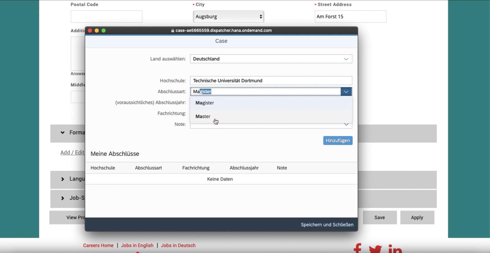 CASE Integration in SAP Applicant Tracking System